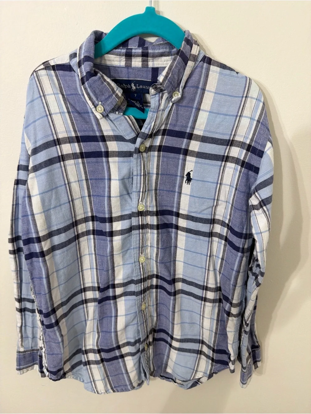 Ralph Lauren Light Blue and Navy Plaid Button-Down Shirt